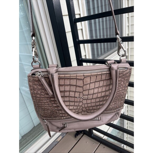 Givenchy Handbags - GIVENCHY Women's Crocodile Stamped-Suede Leather Medium Sized Pandora Bag Taupe